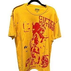 NWT GFTD LA Unisex Yellow Graphic Short Sleeve T-Shirt Follow Me To Heaven - Med